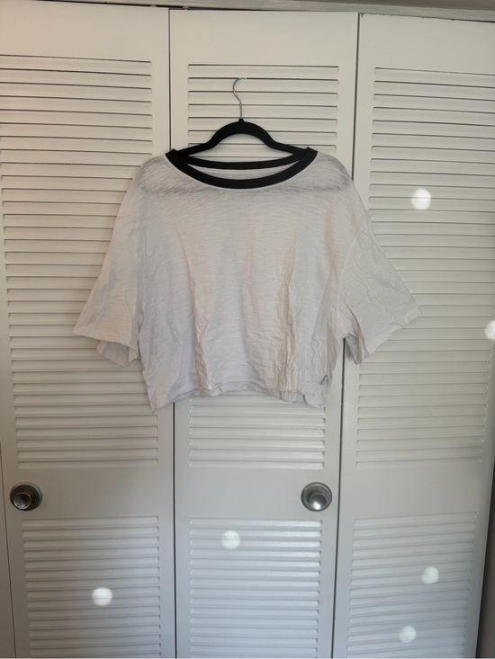 Fabletics Tops - Fabletics White Crop Top with Black Neck Trim